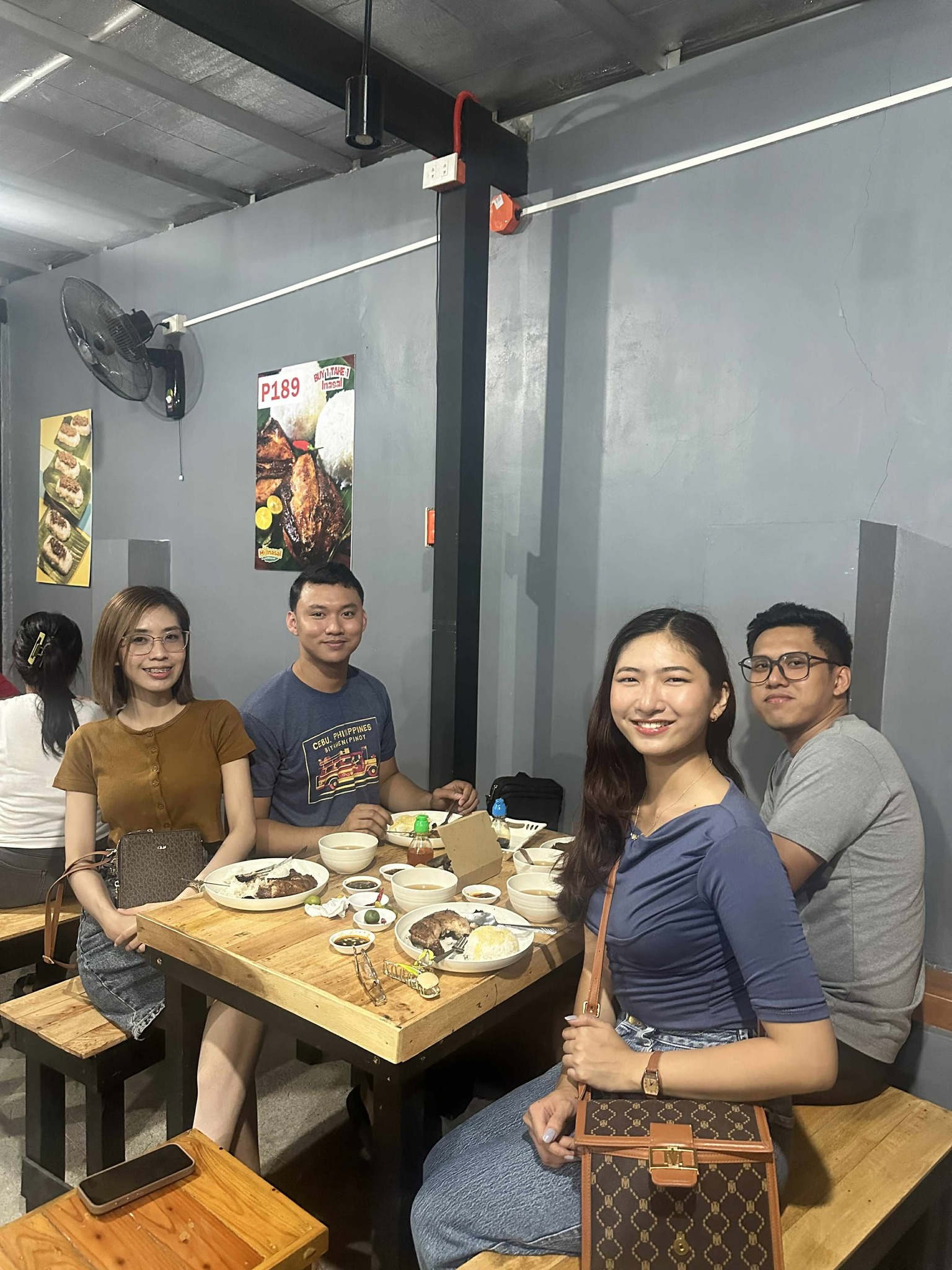 Group customers enjoying food